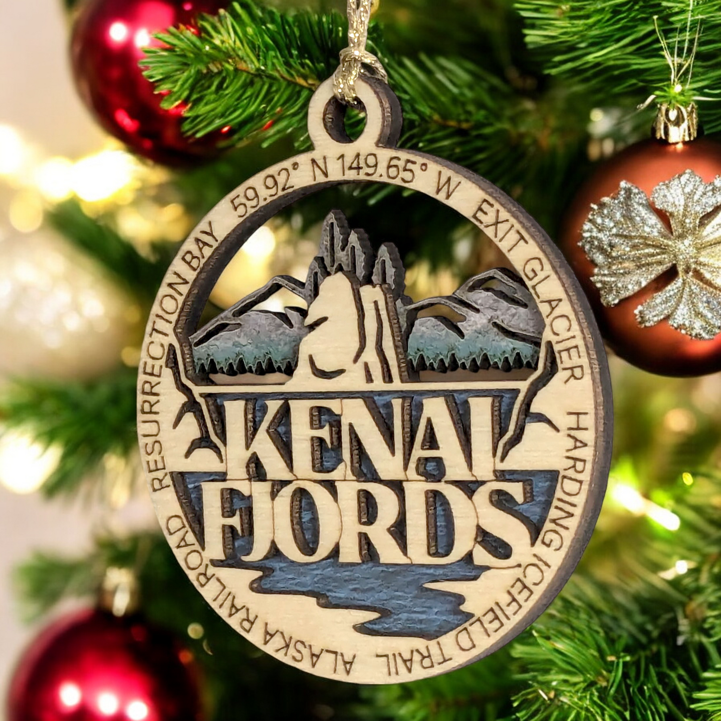 Kenai Fjords National Park 3" Wood Ornament - Handmade Alaska Souvenir with Exit Glacier Scene