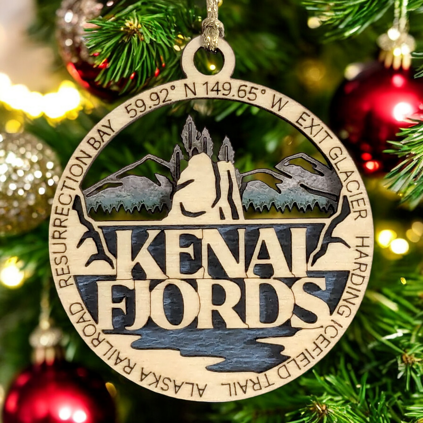 Kenai Fjords National Park 3" Wood Ornament - Handmade Alaska Souvenir with Exit Glacier Scene