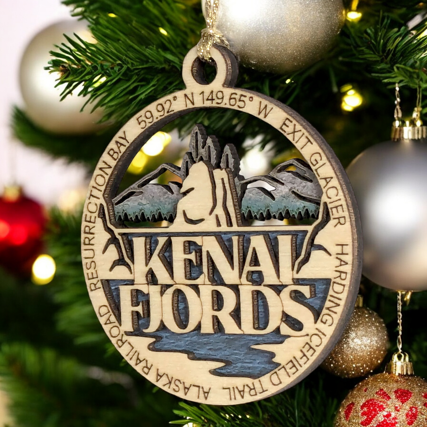 Kenai Fjords National Park 3" Wood Ornament - Handmade Alaska Souvenir with Exit Glacier Scene