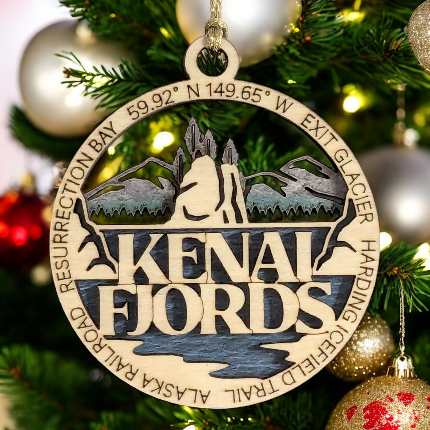 Kenai Fjords National Park 3" Wood Ornament - Handmade Alaska Souvenir with Exit Glacier Scene