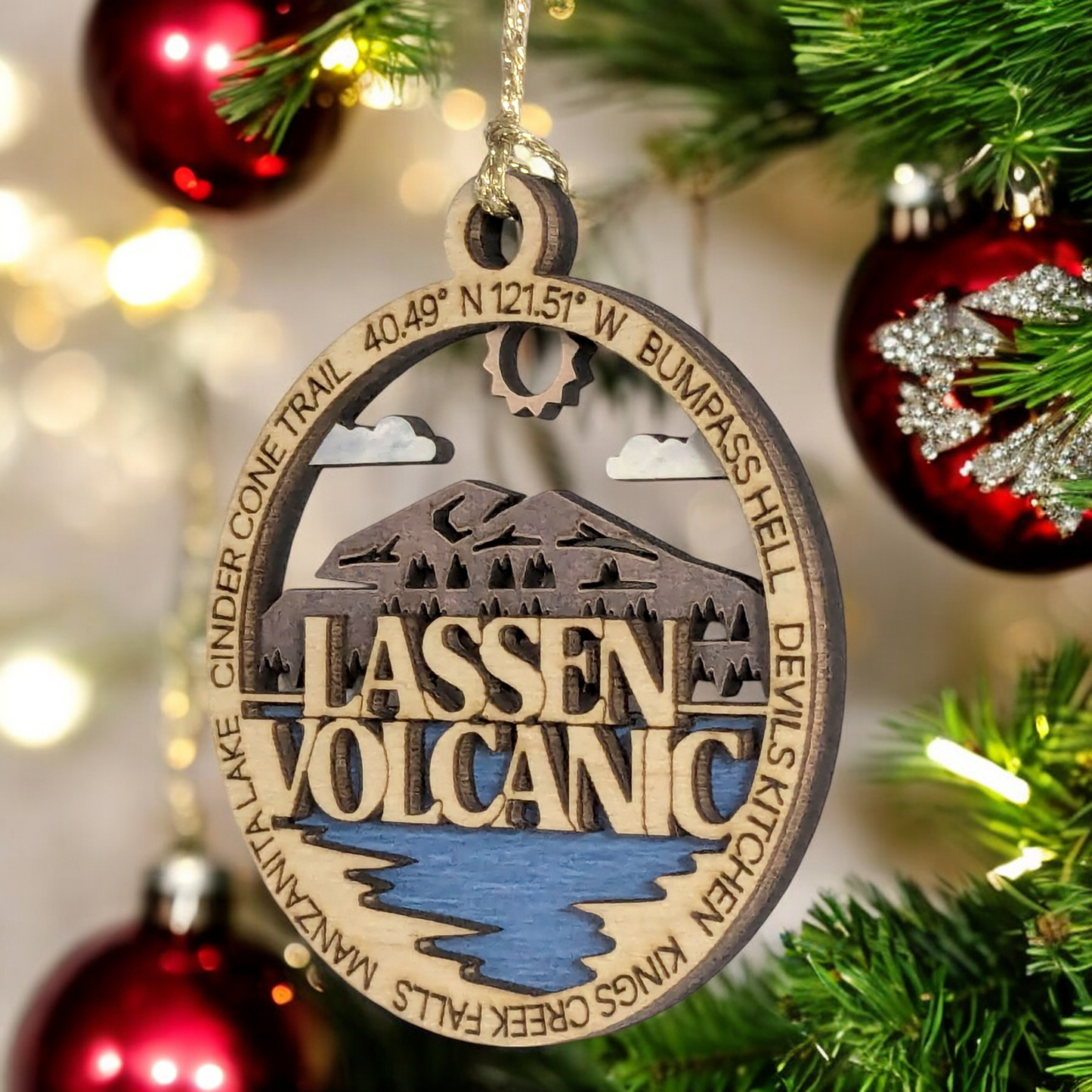 Lassen Volcanic National Park Christmas Gift - Laser Cut Wood Ornament featuring Manzanita Lake