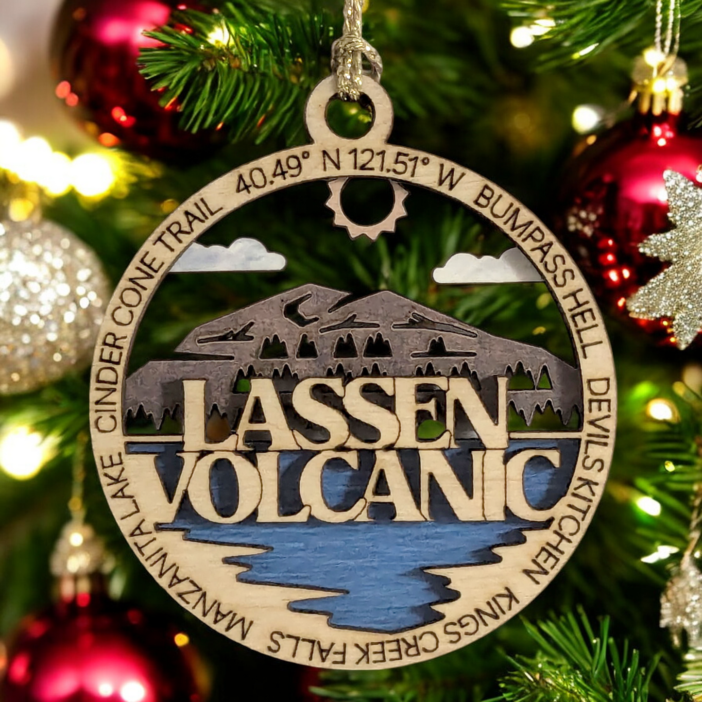 Lassen Volcanic National Park Christmas Gift - Laser Cut Wood Ornament featuring Manzanita Lake