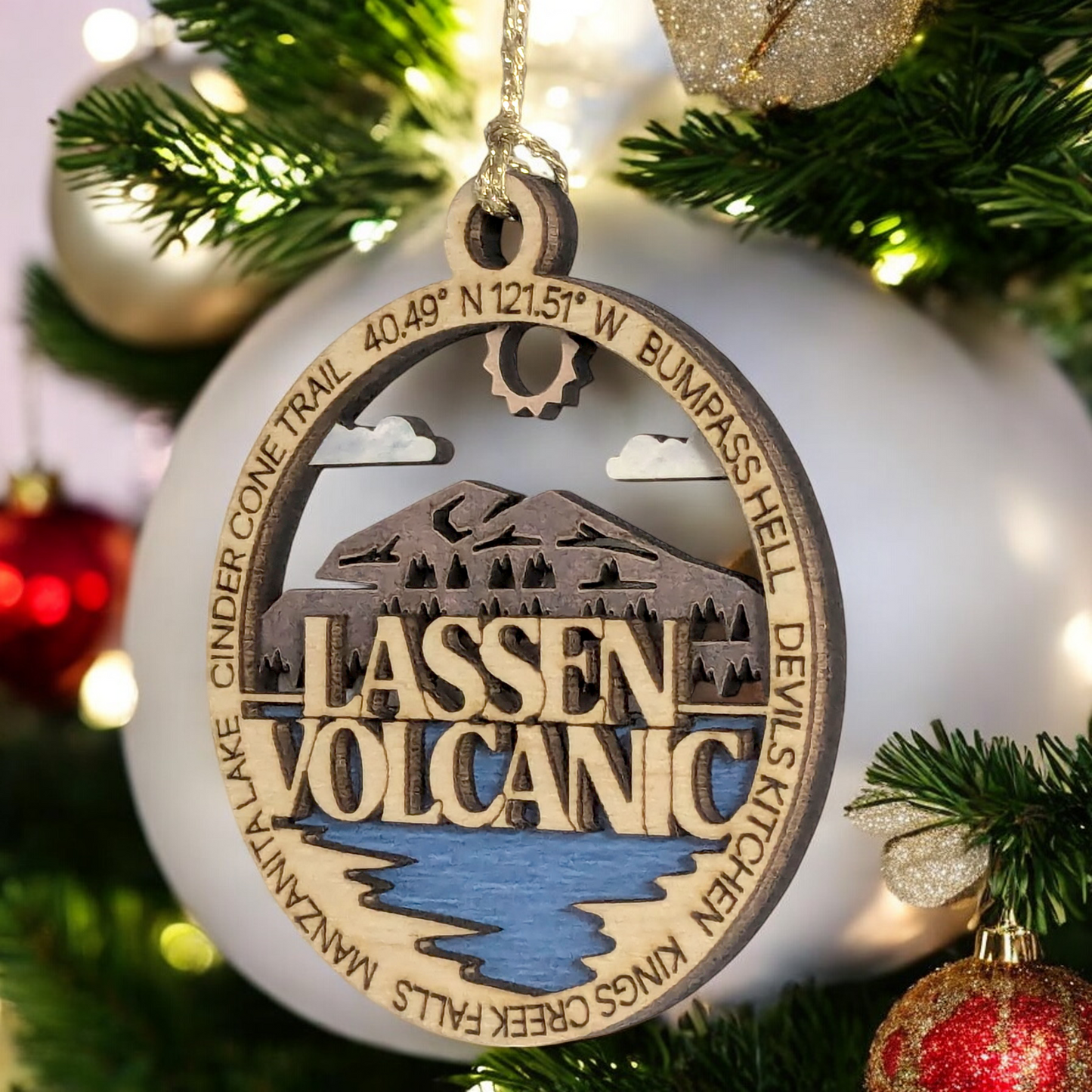 Lassen Volcanic National Park Christmas Gift - Laser Cut Wood Ornament featuring Manzanita Lake