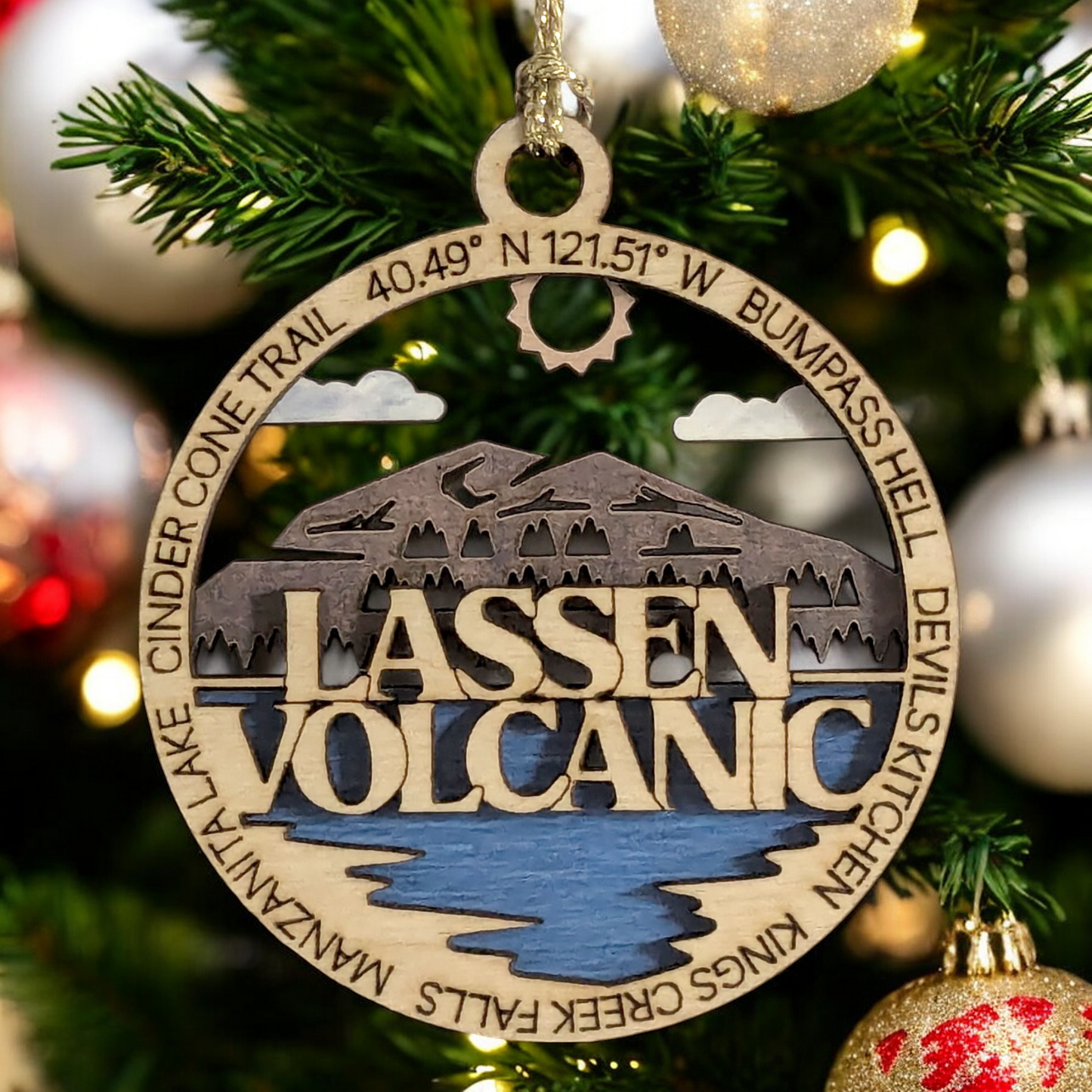 Lassen Volcanic National Park Christmas Gift - Laser Cut Wood Ornament featuring Manzanita Lake