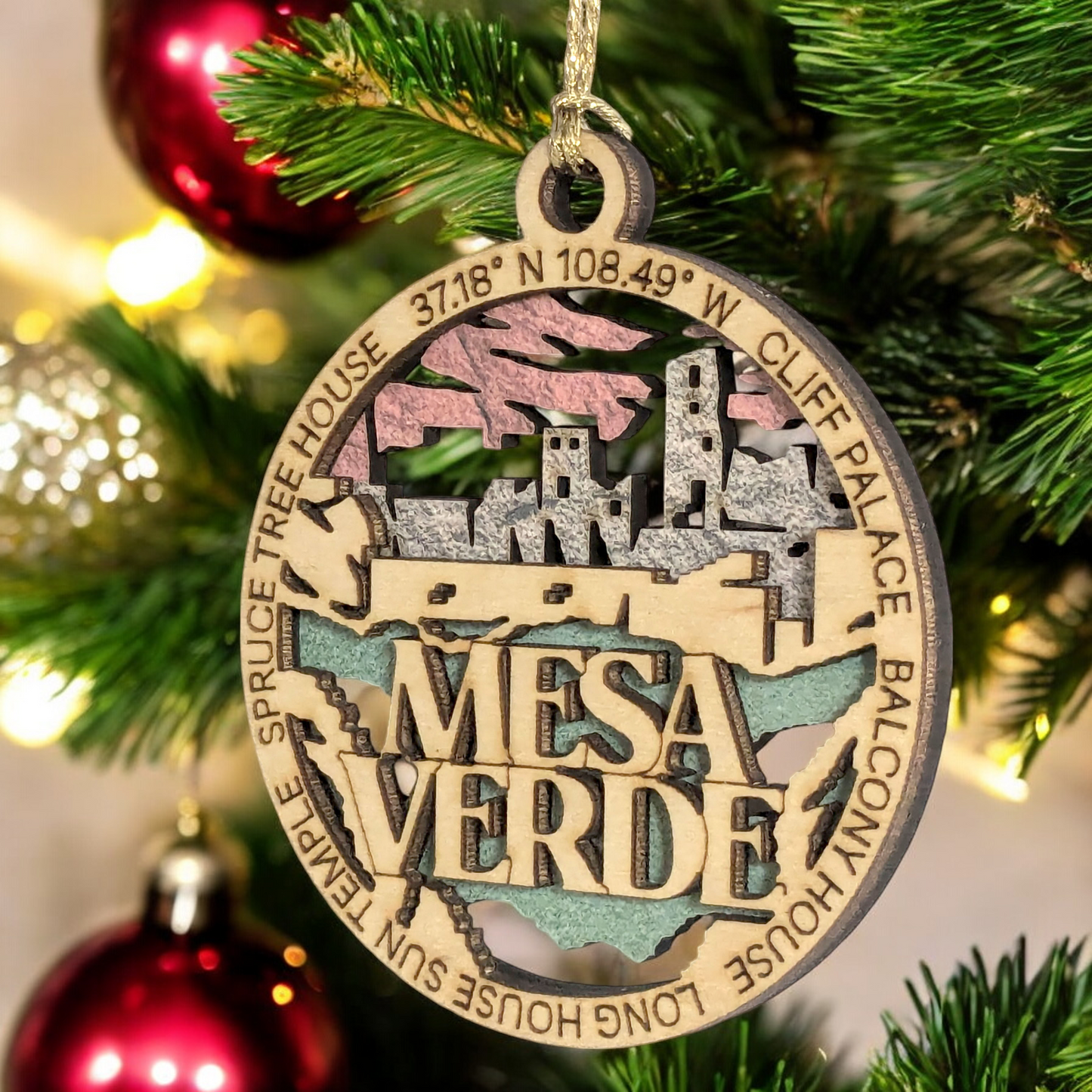 Mesa Verde National Park Cliff Dwelling Wooden Ornament - 3" Laser Cut Christmas Tree Decoration Souvenir