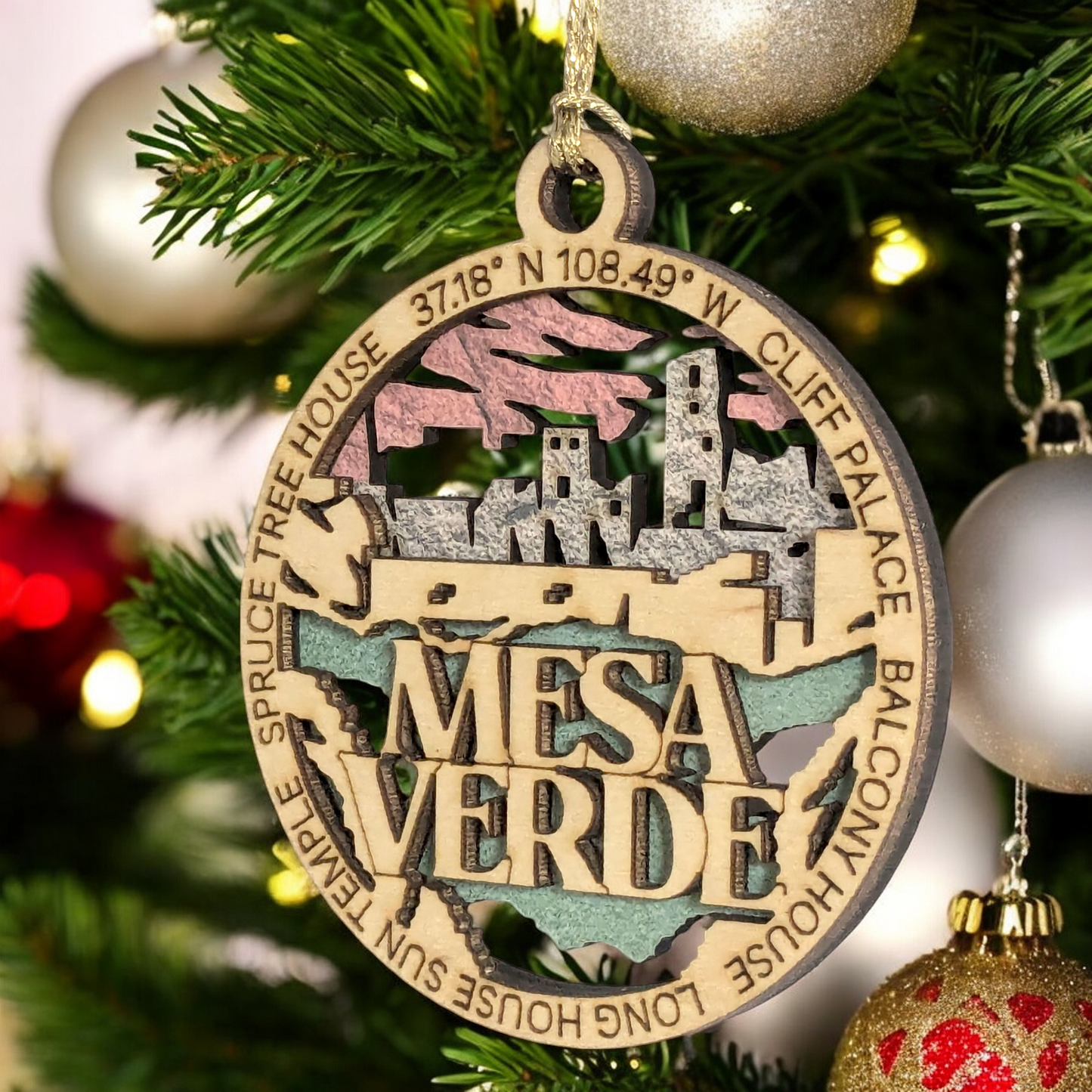Mesa Verde National Park Cliff Dwelling Wooden Ornament - 3" Laser Cut Christmas Tree Decoration Souvenir