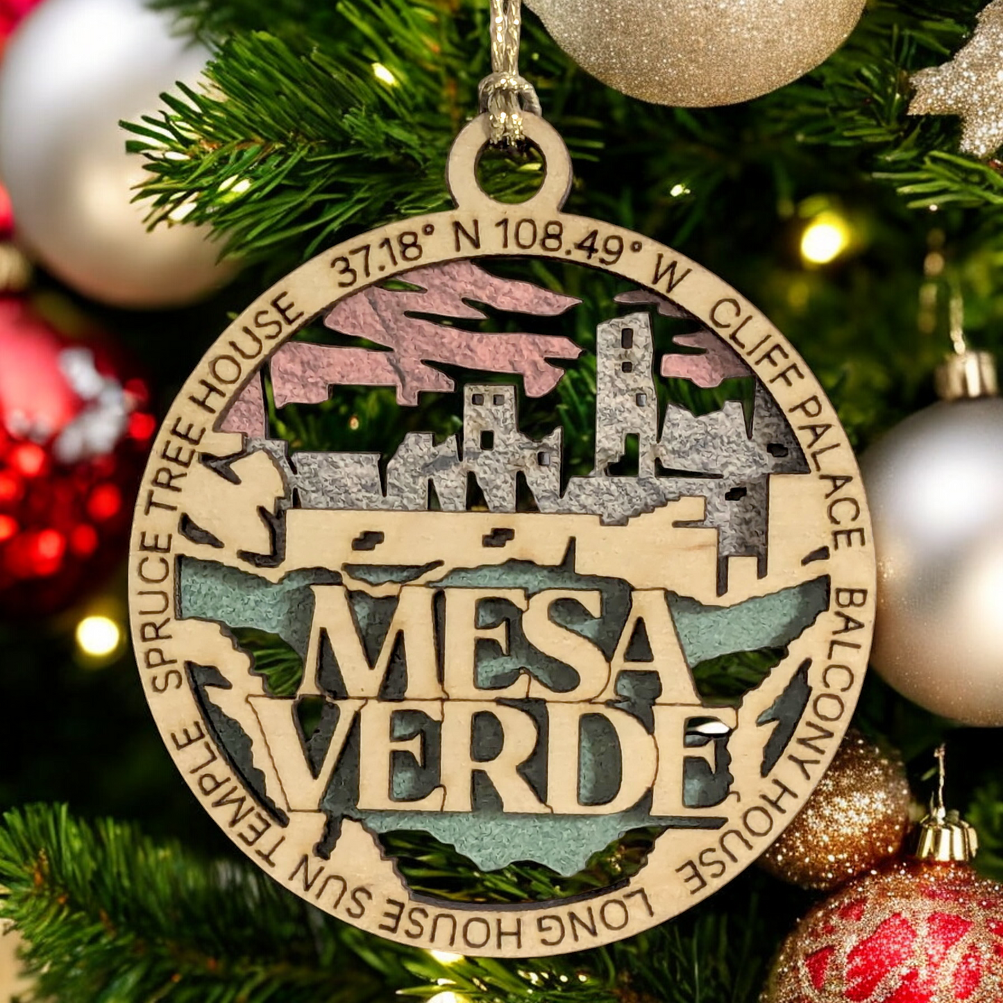 Mesa Verde National Park Cliff Dwelling Wooden Ornament - 3" Laser Cut Christmas Tree Decoration Souvenir