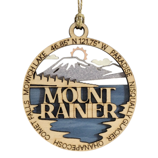 Mount Rainier National Park Wooden Ornament - Handcrafted 3" Christmas Decoration featuring Mowich Lake
