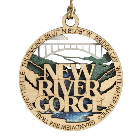 New River Gorge National Park Handcrafted Christmas Ornament | 3" Wood Laser Cut | Bridge Day Scene | National Park Souvenir | Made in USA