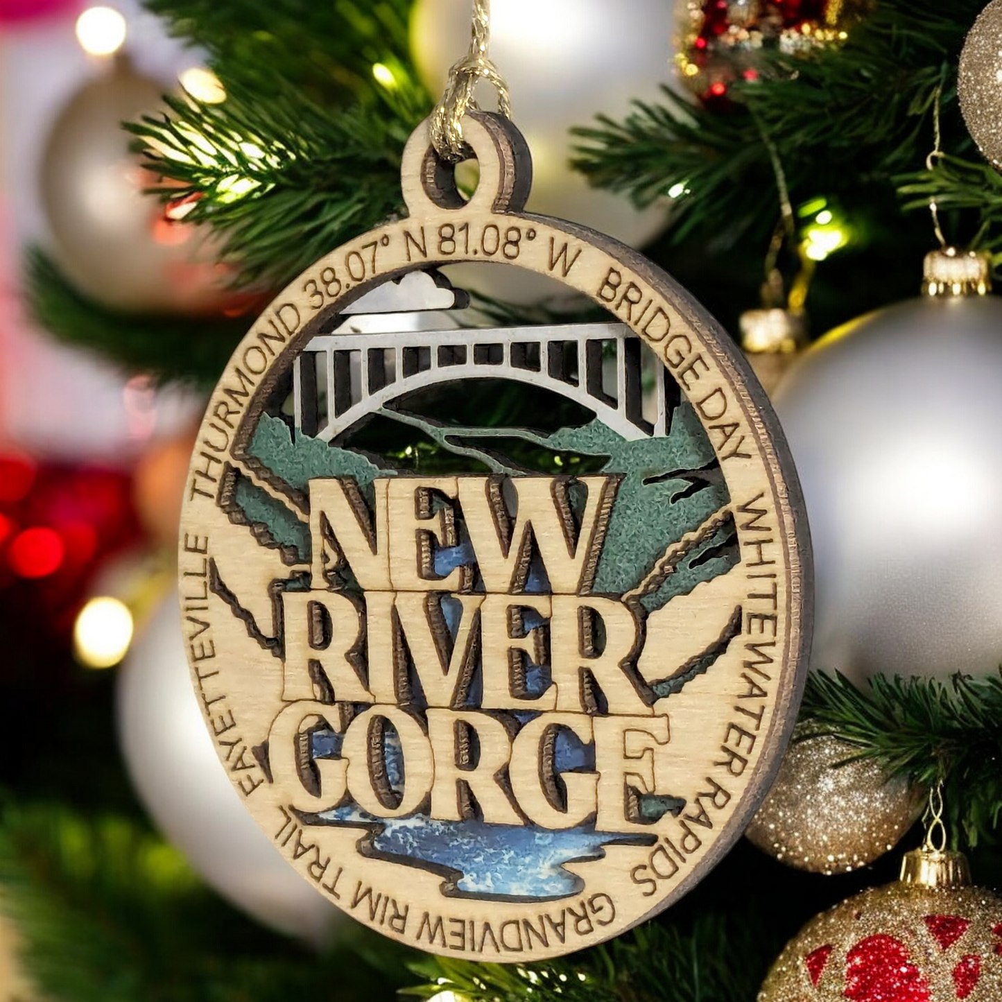 New River Gorge National Park Handcrafted Christmas Ornament | 3" Wood Laser Cut | Bridge Day Scene | National Park Souvenir | Made in USA
