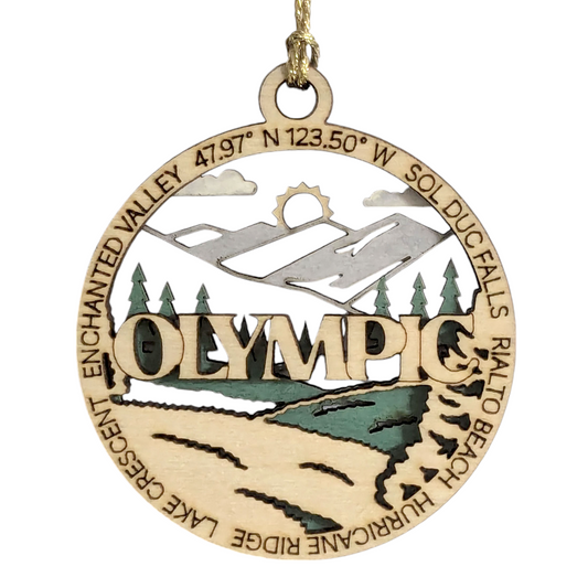 Olympic National Park Forest & Mountain Scene, 3" Laser Cut Wood Ornament - Handcrafted Christmas Decor made in USA
