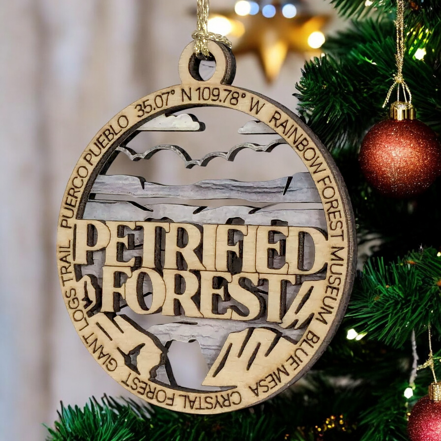 Petrified Forest National Park 3" Wood Ornament - Laser Cut Christmas Tree Decoration, Handmade Arizona Souvenir Gift