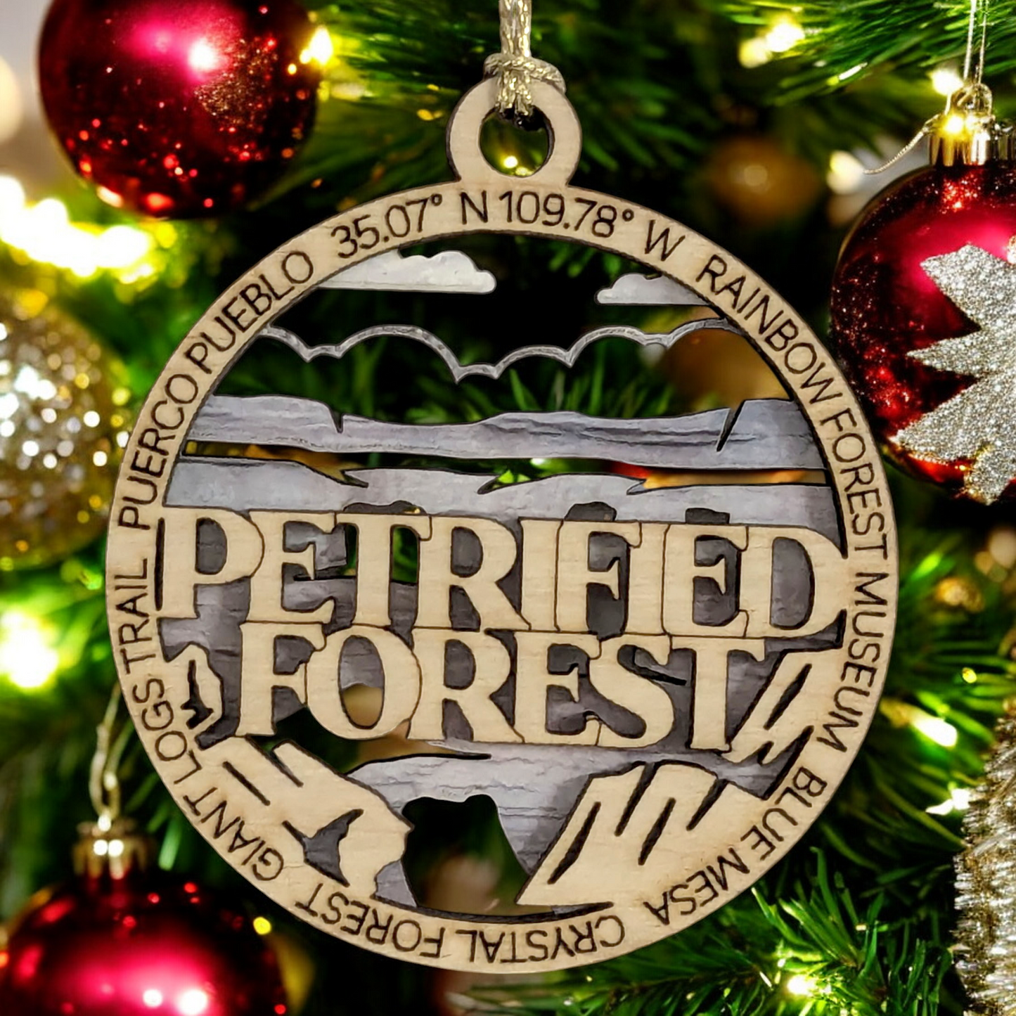 Petrified Forest National Park 3" Wood Ornament - Laser Cut Christmas Tree Decoration, Handmade Arizona Souvenir Gift