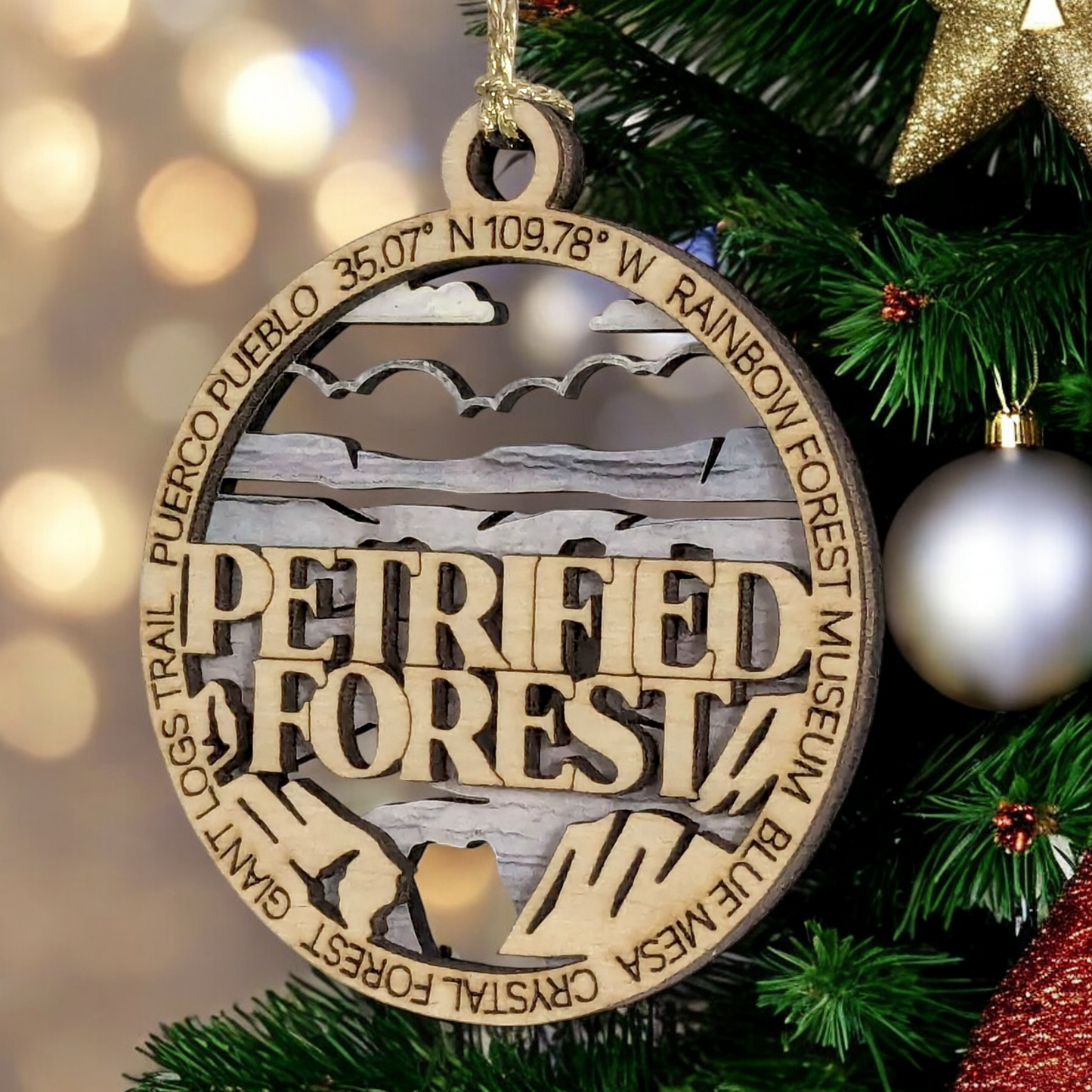 Petrified Forest National Park 3" Wood Ornament - Laser Cut Christmas Tree Decoration, Handmade Arizona Souvenir Gift