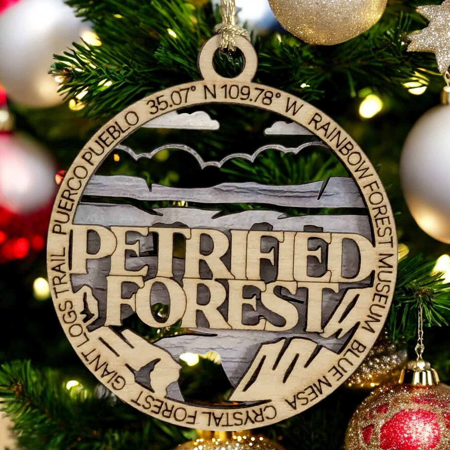 Petrified Forest National Park 3" Wood Ornament - Laser Cut Christmas Tree Decoration, Handmade Arizona Souvenir Gift