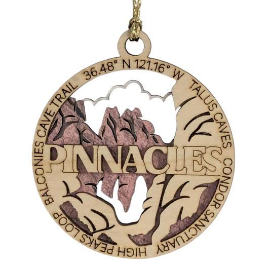 Pinnacles National Park Handcrafted Wood Ornament - 3" Round Laser Cut Christmas Decoration with Talus Caves Scene