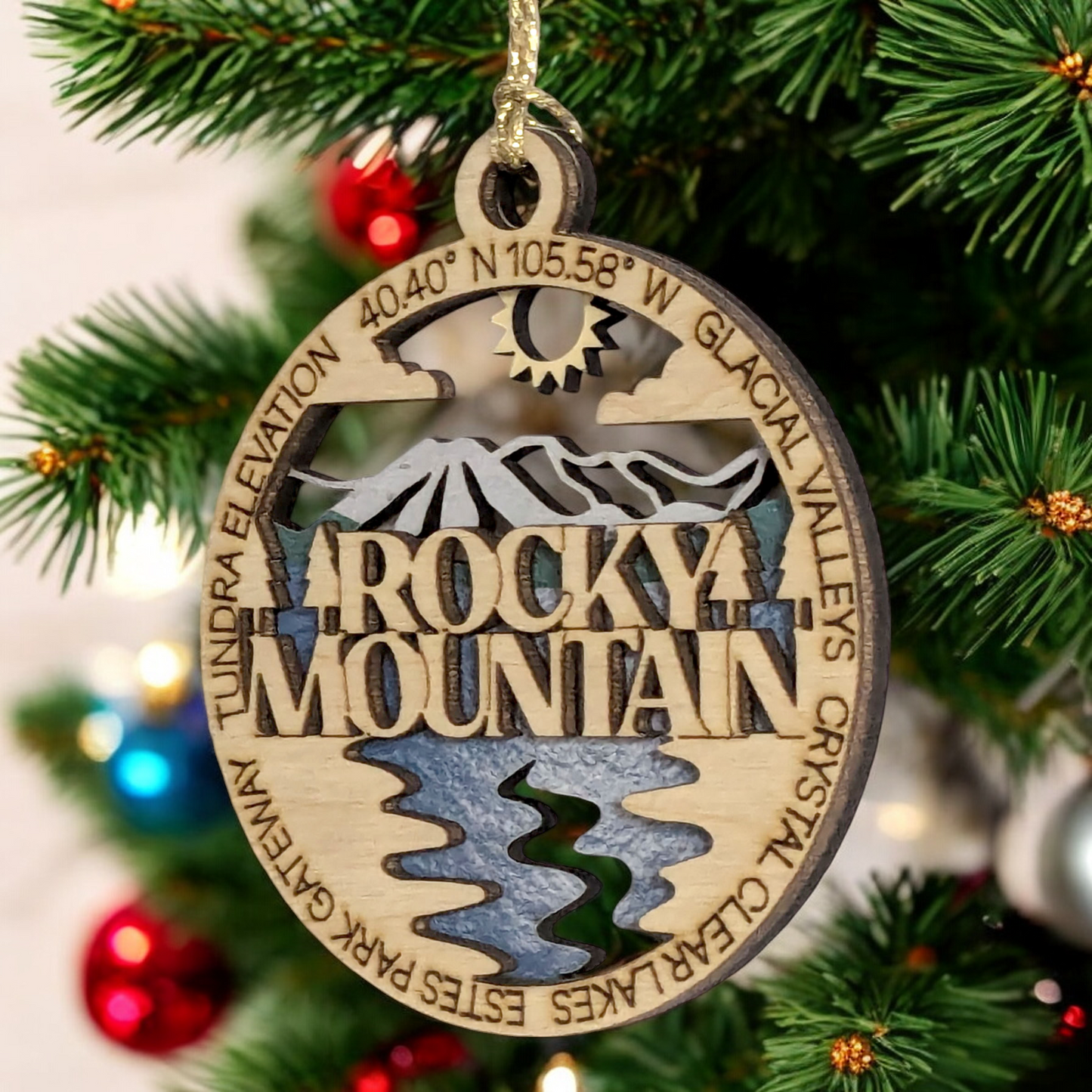 Rocky Mountain National Park 3" Wood Ornament - Handcrafted 2-Layer Christmas Decor with Glacial Valleys Scene