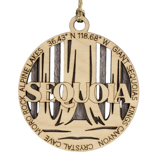 Sequoia National Park Rustic 3" Wood Ornament - Handmade in USA, Laser Cut Christmas Decoration with Forest Scene