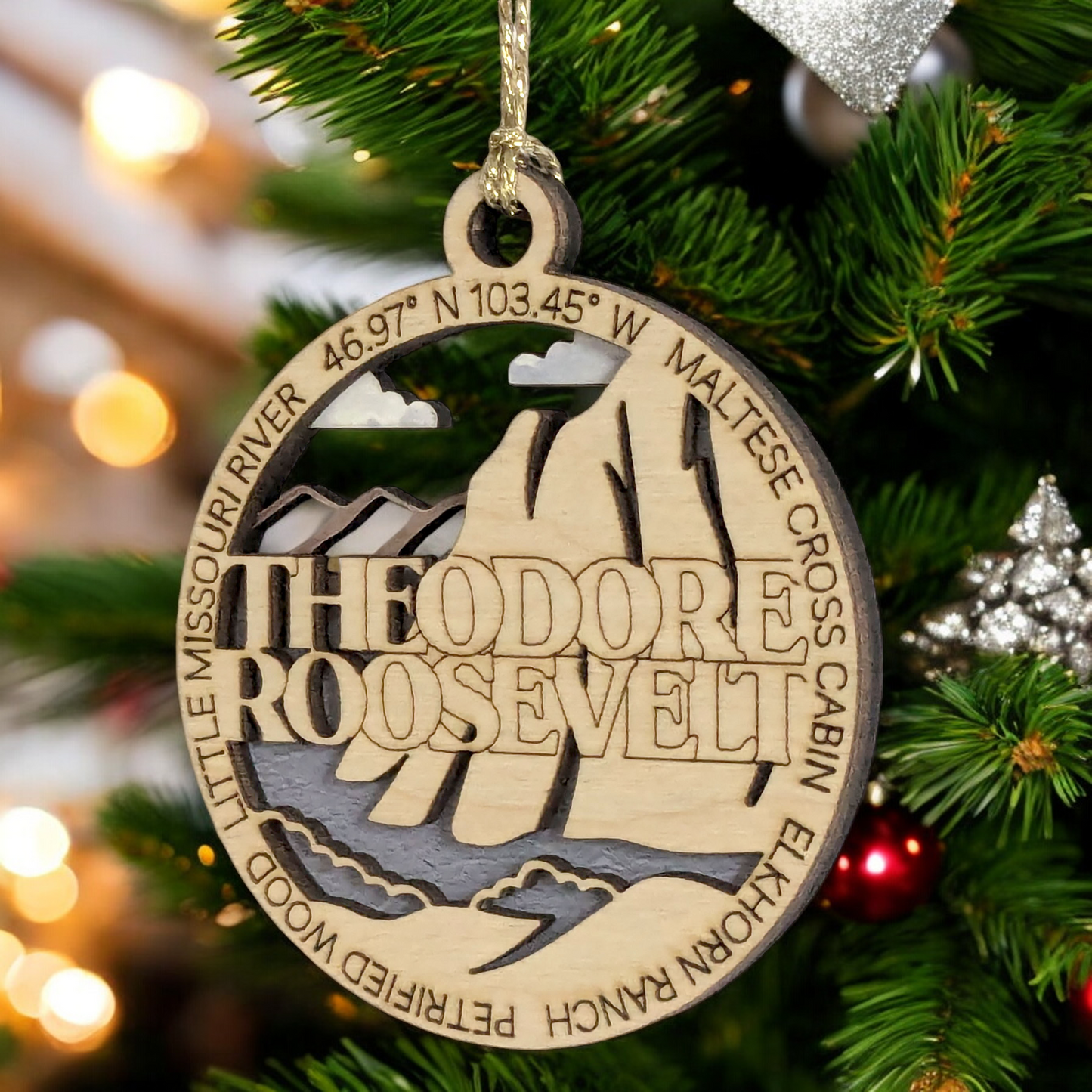 Theodore Roosevelt National Park Ornament - 3" Wood Laser Cut Christmas Decoration, Handmade in USA