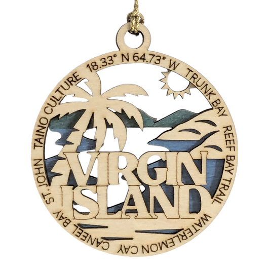 Virgin Islands National Park Handcrafted Ornament - 3" Wood Laser Cut St. John Scene - Trunk Bay, Reef Bay Trail, Watermelon Cay - USA Made Christmas Decor