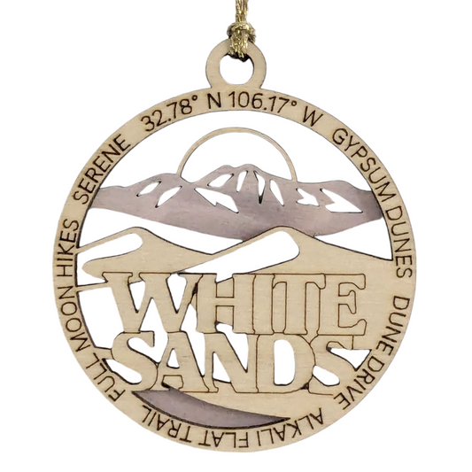 White Sands National Park 3" Wood Ornament - Handmade USA Christmas Decor, Gypsum Dunes Scene, Laser Cut 2-Layer Round Holiday Gift for Nature Lovers