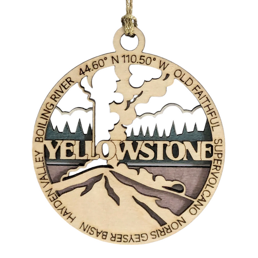 Yellowstone National Park Wood Ornament - Old Faithful Geyser Christmas Tree Decoration, Handmade in USA