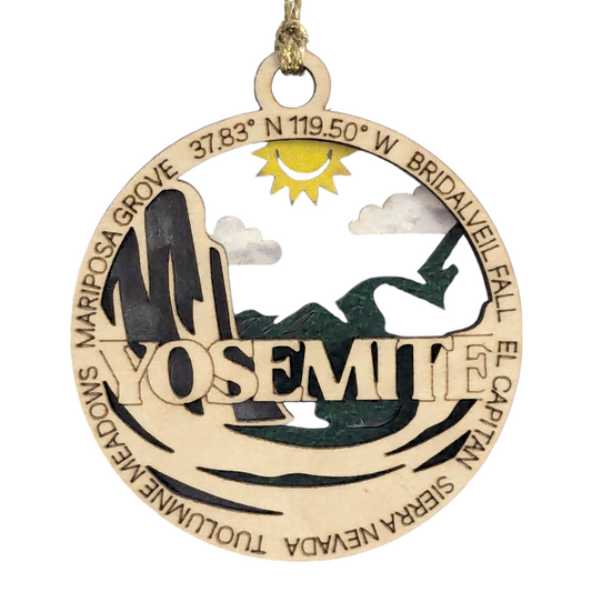 Yosemite National Park Wood Ornament - Handcrafted 3" Christmas Decoration with Bridalveil Fall and El Capitan Scene - Made in USA by Small Busines
