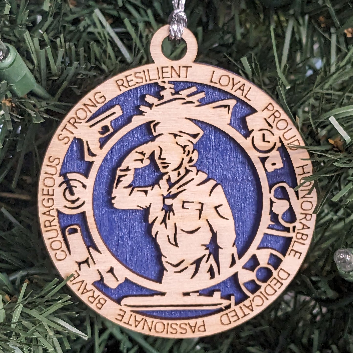 Brave Women in Navy Uniform Christmas Tree Ornament - 3" Handmade Wooden Military Gift