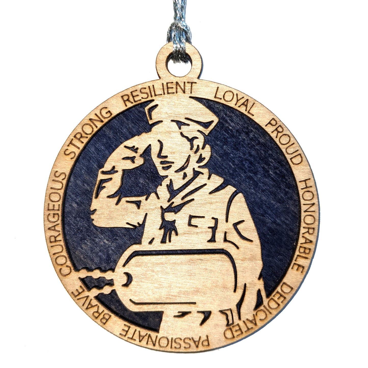Patriotic Female Navy Sailor Wood Ornament - Personalized Military Christmas Gift with Custom Dog Tags
