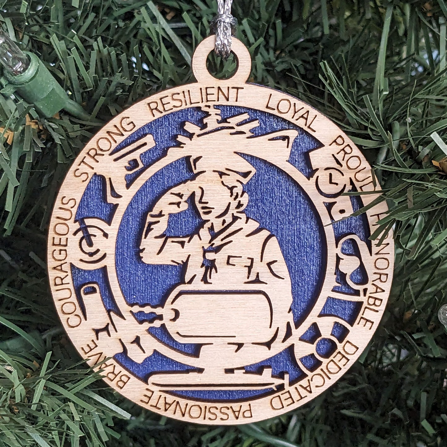 Personalized Female Navy Sailor Christmas Ornament - 3" Wood Laser Cut Military Gift with Custom Dog Tags