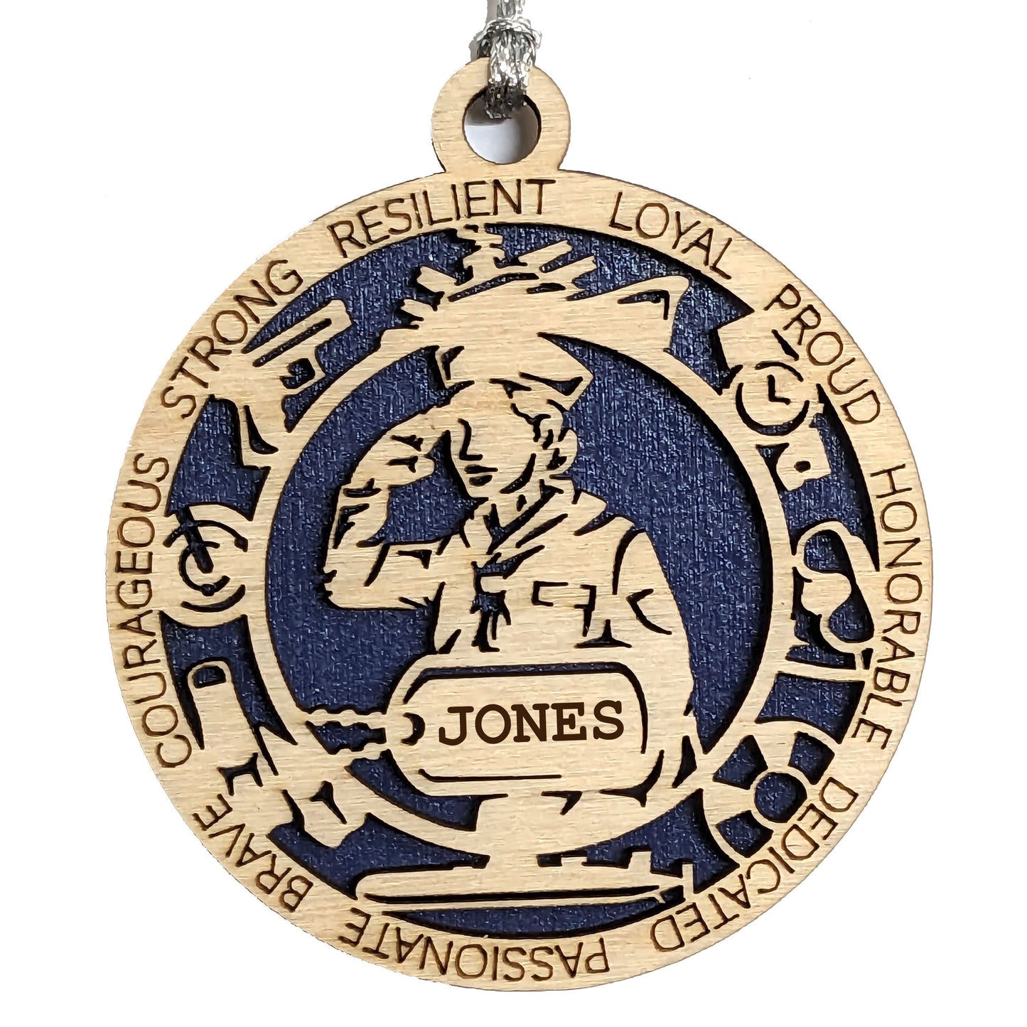Personalized Female Navy Sailor Christmas Ornament - 3" Wood Laser Cut Military Gift with Custom Dog Tags