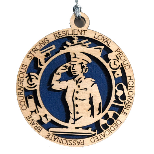 Navy Female Sailor Christmas Ornament - 3" Wood Laser Cut Military Gift for Navy Wife Mom Daughter Sister - Handcrafted in USA