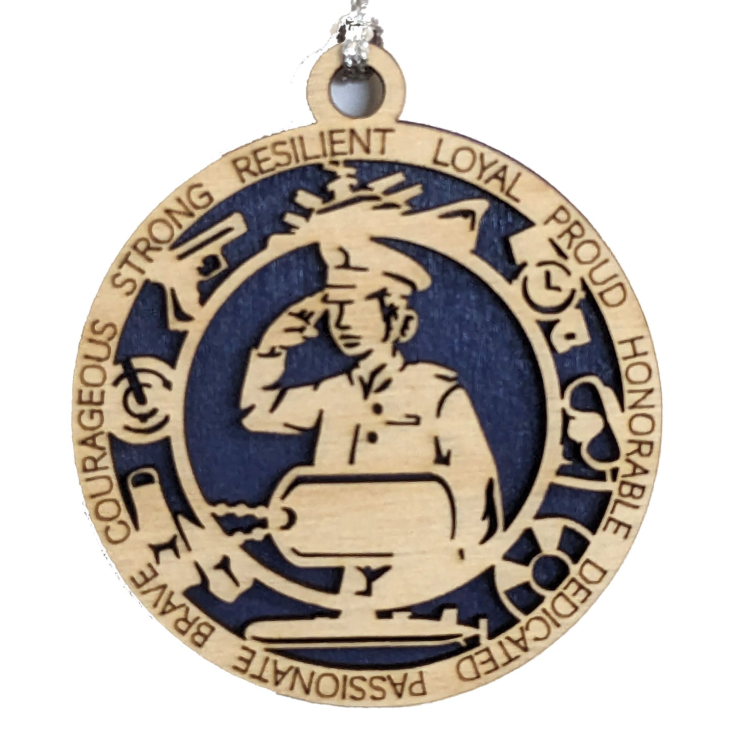 Custom Navy Woman Christmas Ornament - 3" Wooden Military Keepsake with Dog Tags for Female Sailors and Veterans