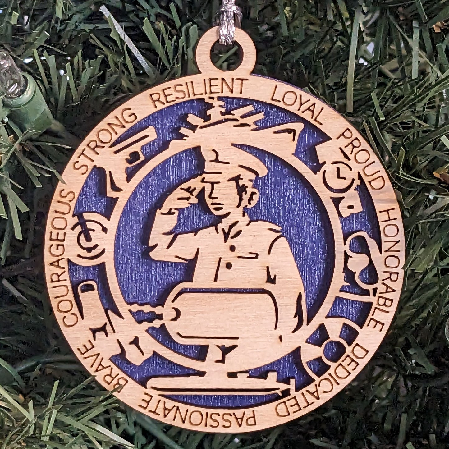 Custom Navy Woman Christmas Ornament - 3" Wooden Military Keepsake with Dog Tags for Female Sailors and Veterans