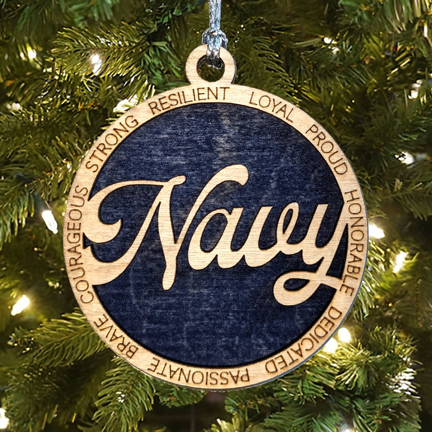 3" Navy Soldier Tribute Ornament - Laser Cut Wood, Handcrafted Military Christmas Decor, Patriotic Holiday Gift Made in USA