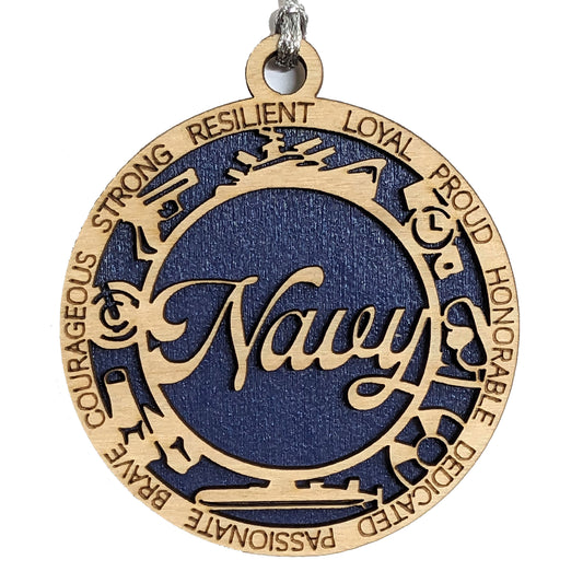 Navy Pride 3" Wood Ornament - Laser Cut Christmas Tree Decoration, Handcrafted Military Gift