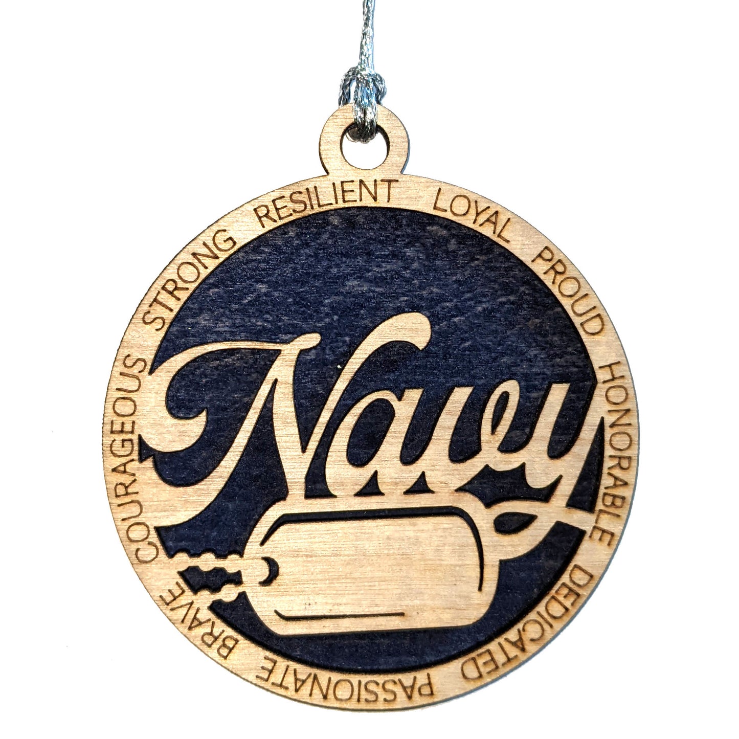 Personalized Navy Christmas Ornament - 3" Wooden Dog Tag Tribute - Custom Military Gift for Sailors, Veterans & Retired Service Members