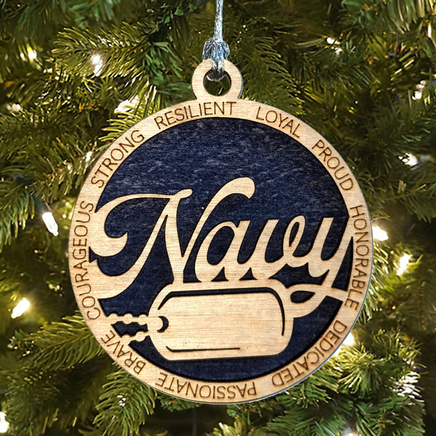 Personalized Navy Christmas Ornament - 3" Wooden Dog Tag Tribute - Custom Military Gift for Sailors, Veterans & Retired Service Members
