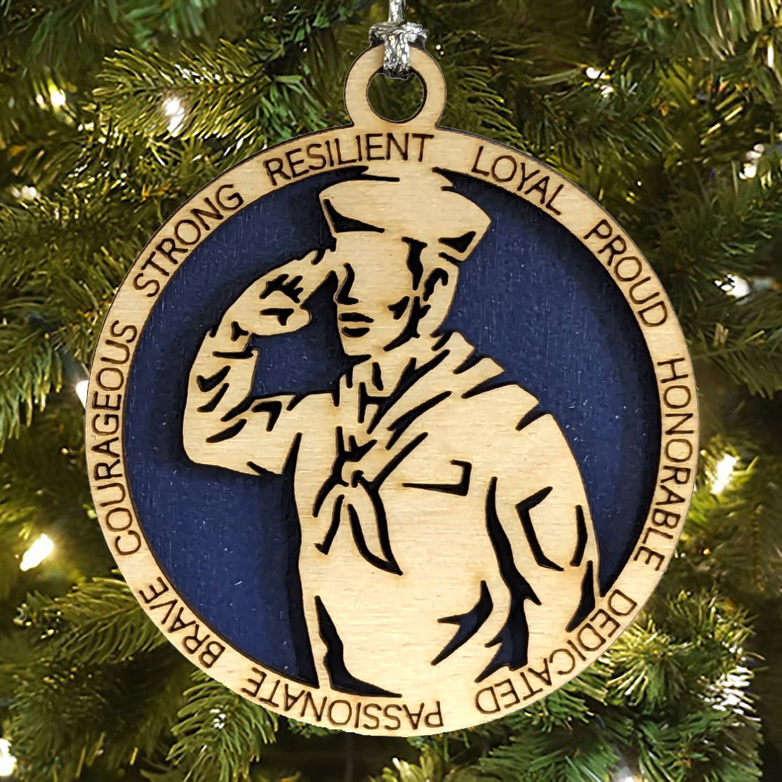 Laser Cut Wood Navy Sailor Christmas Ornament - Patriotic Military Gift for Male Veterans