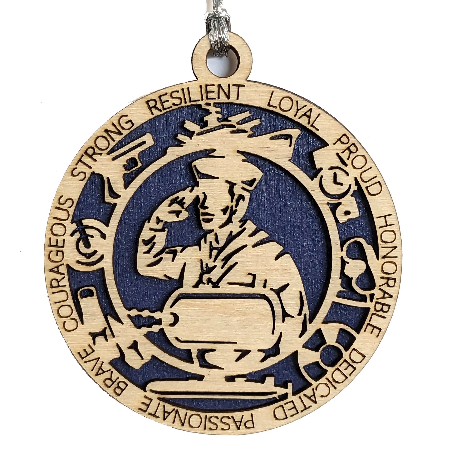 Custom Male Navy Sailor Wood Ornament - 3" Laser Cut Military Christmas Decoration with Personalized Dog Tags