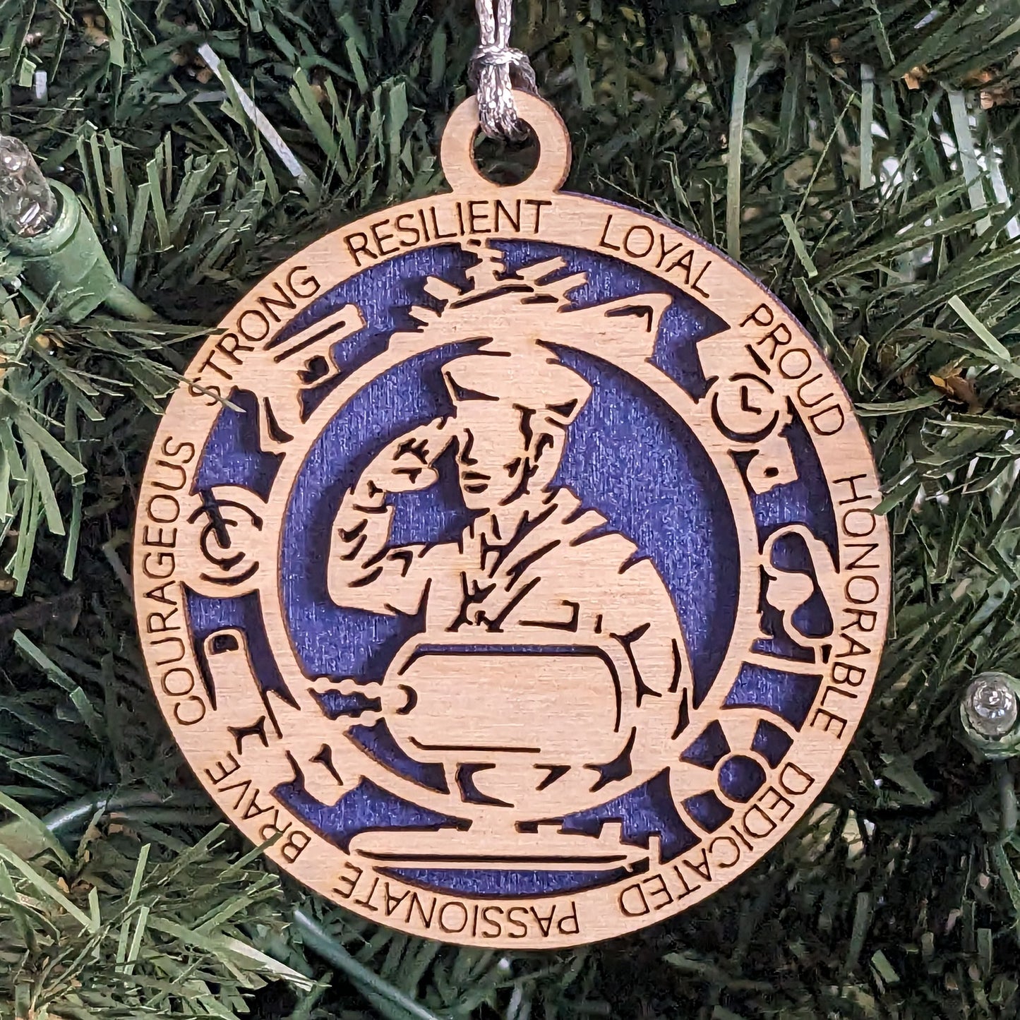 Custom Male Navy Sailor Wood Ornament - 3" Laser Cut Military Christmas Decoration with Personalized Dog Tags