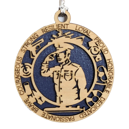 Patriotic Male Navy Sailor Wooden Christmas Ornament - 3" Handmade Military Honor Gift - American Holiday Decoration