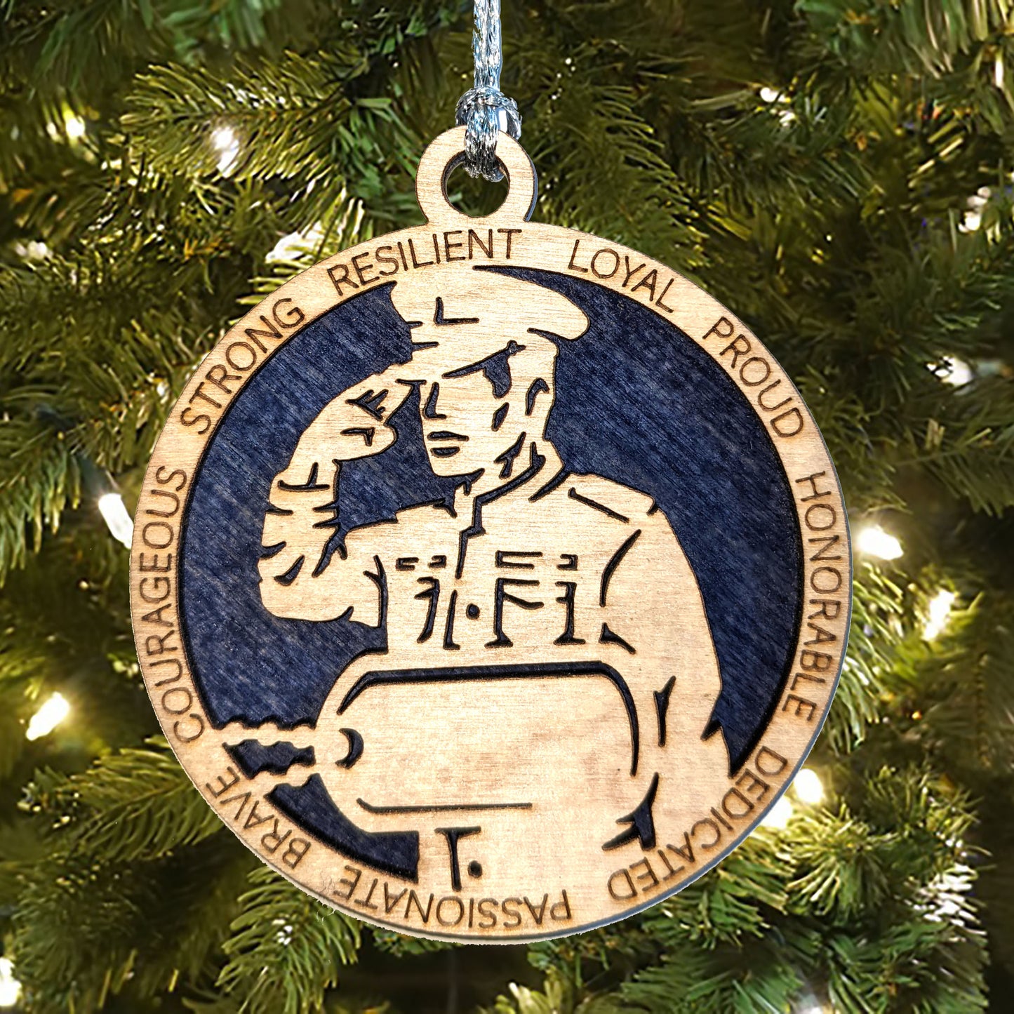 Custom Male Navy Sailor Christmas Ornament - 3" Wood Military Gift with Personalized Dog Tags - USA Handcrafted