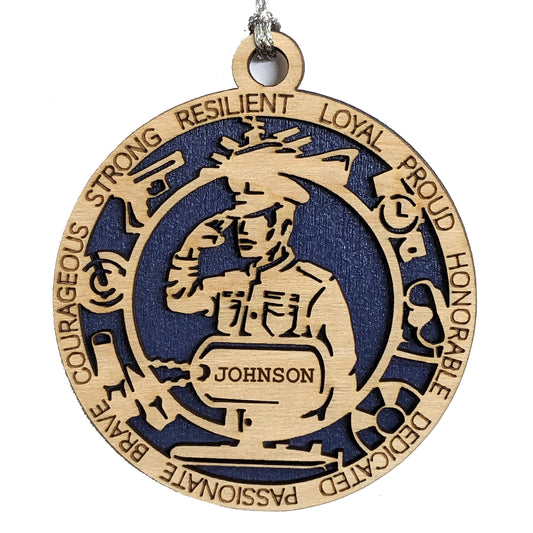 Personalized Navy Sailor Ornament - Male Military Christmas Decoration, Custom Dog Tags, Handcrafted Wood Gift