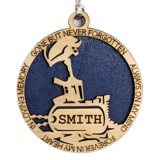 Handcrafted Navy Tribute Ornament - Personalized Dog Tags, Battlefield Cross, Wood, 3"