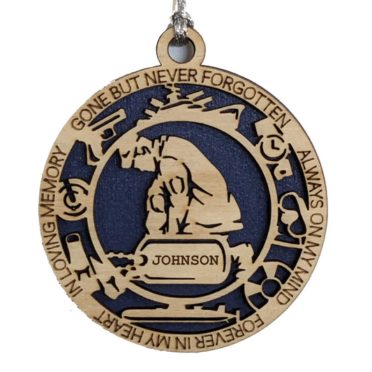 Personalized Navy Sailor Memorial Christmas Ornament - 3" Wood Laser Cut Tribute with Custom Dog Tags