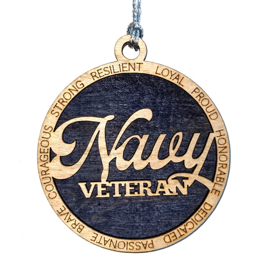 Navy Veteran Wooden Christmas Ornament - Handcrafted 3" Laser Cut Tribute to Military Service