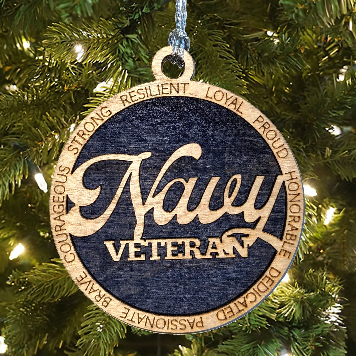 Navy Veteran Wooden Christmas Ornament - Handcrafted 3" Laser Cut Tribute to Military Service
