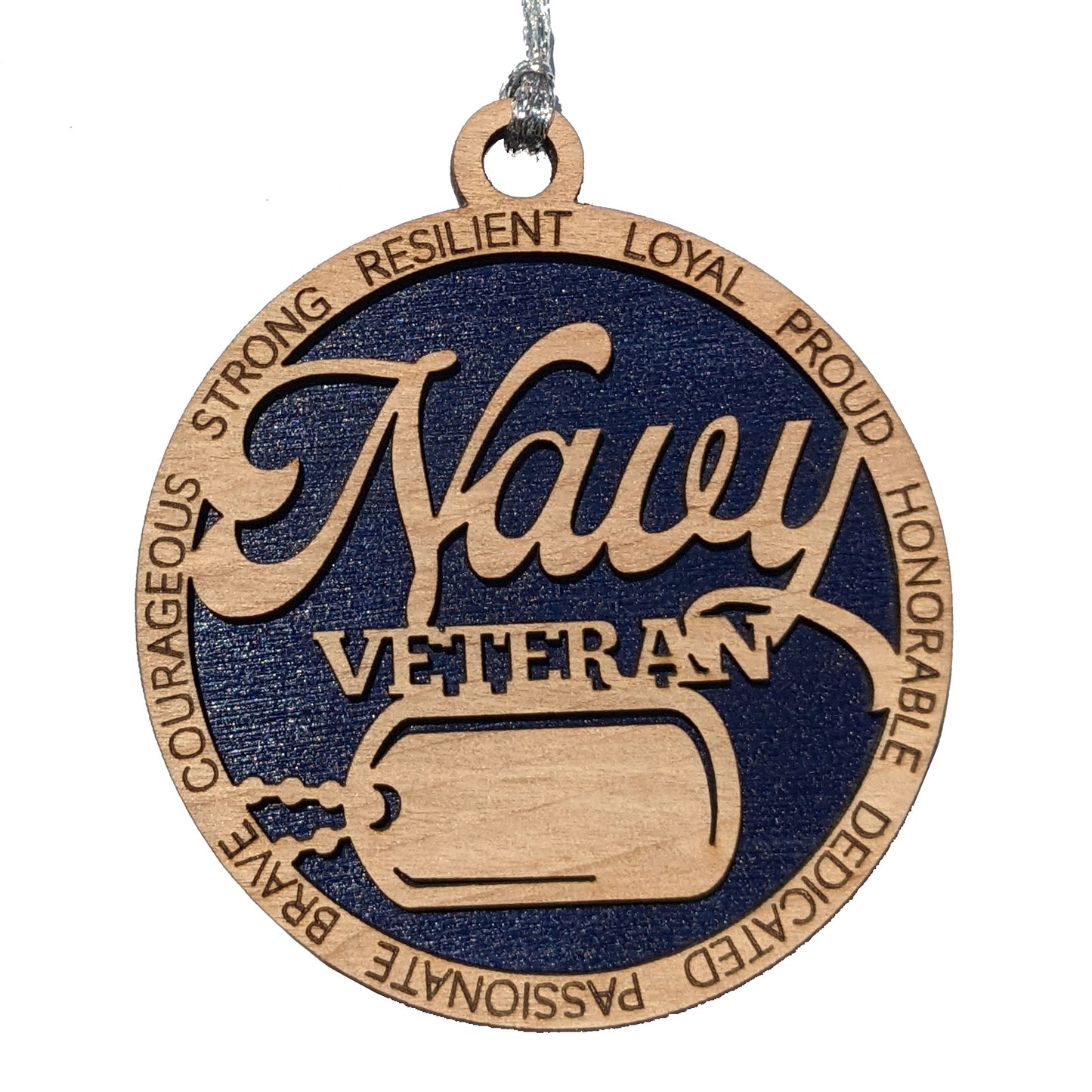 Navy Veteran Christmas Ornament - Personalized Dog Tags, Wooden 3" Laser Cut Military Tribute, Handmade in USA