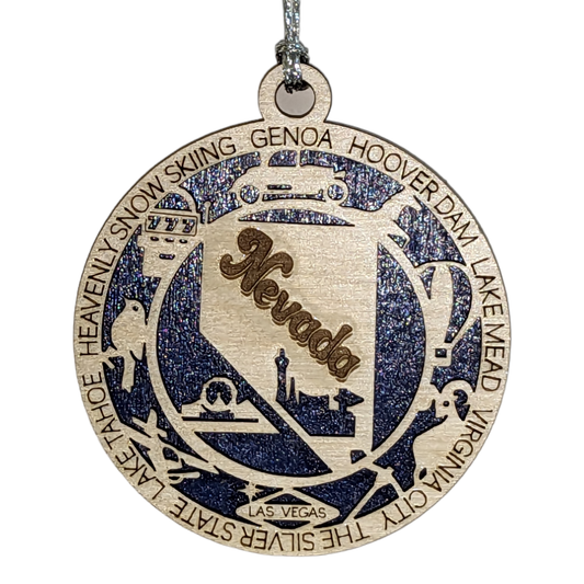 Nevada State Pride 3D Wood Laser Cut Ornament: Featuring Iconic Nevada Symbols and Custom Background Colors